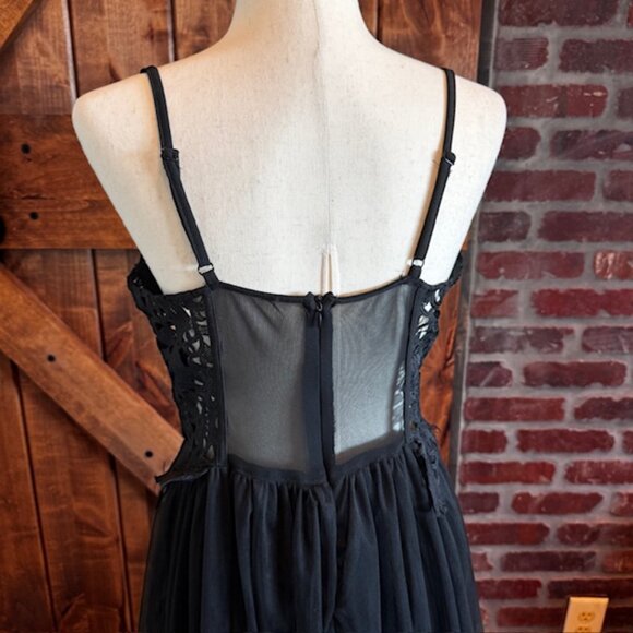 Black Lace Bustier Maxi Whimsigoth Prom Dress Sheer Overlay – Size Large NWT - Picture 5 of 9